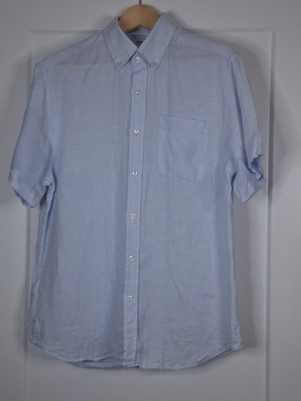 Porter & Ash Linen Shirt Mens Large Blue Button Up Short Sleeve Casual